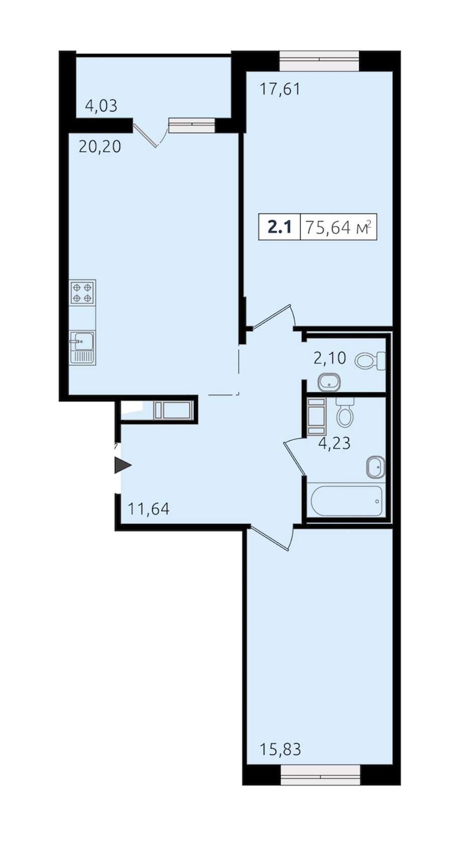 2-комнатная квартира 71.61 м², 10/13 эт., ЖК «Чёрная речка»